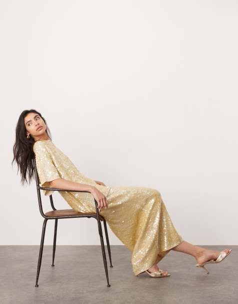 ASOS EDITION all over sequin knitted maxi skirt in cream (part of a set) - view 1