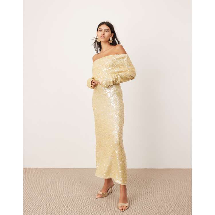show stopper cream embroidered sequin bodycon maxi dress Vestido Maxi Show Stopper - Hueso