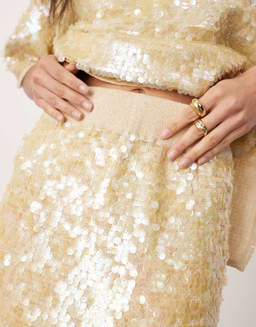 ASOS EDITION allover sequin knitted maxi skirt in cream part of a set