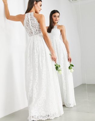 Asos Design Amalie Lace Halter Neck Maxi Wedding Dress White Modesens 4321