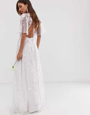 asos edition wedding floral embroidered dobby mesh flutter sleeve maxi dress