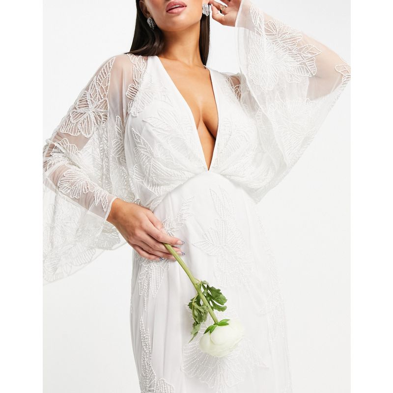 YqxBi Designer EDITION - Aria - Vestito da sposa con maniche a kimono con decorazioni a fiori