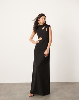 ASOS EDITION - Ärmelloses Maxikleid in Schwarz mit Zierausschnitten