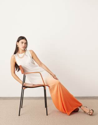 ASOS EDITION - Ärmelloses, transparentes Maxi-Strickkleid mit geradem Schnitt und Farbverlauf in Orange