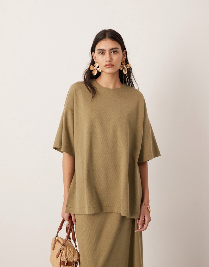 ASOS EDITION ASOS EDITION premium heavy weight textured jersey oversized t-shirt in khaki-Neutral
