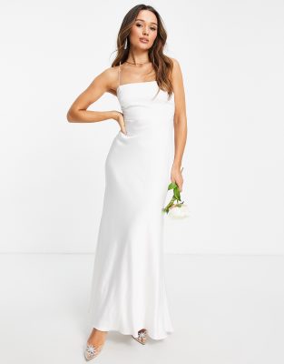 ASOS EDITION Astrid satin square neck wedding dress with tie back