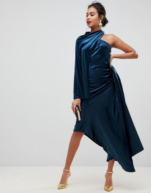 Asos edition asymmetric drape dress sales in velvet