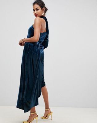 asos edition asymmetric drape dress in velvet