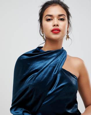 asos edition asymmetric drape dress in velvet