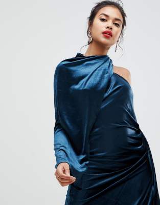 asos edition asymmetric drape dress in velvet