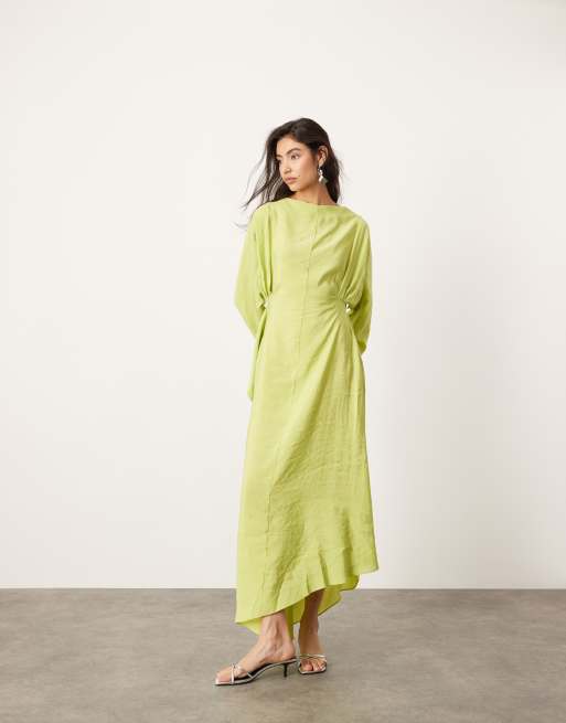 green emerald velvet dress Giovanna Lime Green Asymmetric Maxi Dress With Wrap Skirt – Club L London main image 1