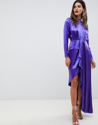 little mistress pearl one shoulder satin top maxi dress