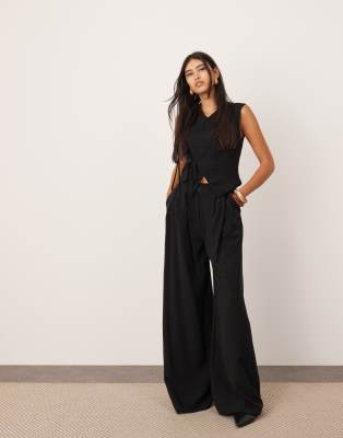 ASOS EDITION asymmetric tie front top and super wide leg