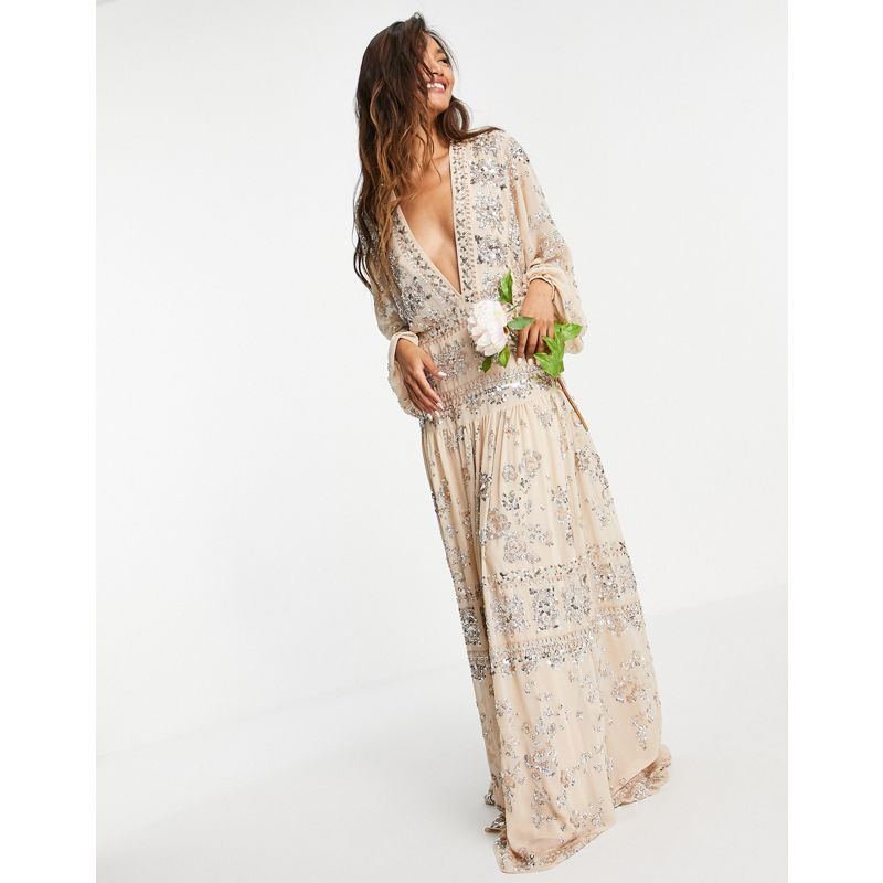 cJwuQ Vestiti Edition - Audrey - Vestito da sposa con paillettes sparse color cipria