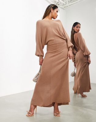 sleeve ASOS | in knitted long backless dress midi ASOS Edition mocha