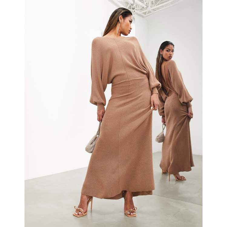 ASOS EDITION knitted wrap blouson sleeve wrap maxi dress in khaki