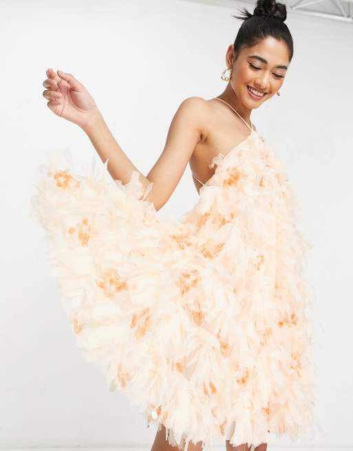 Tulle Layered Logo Dress - Peach Spring Flamingo