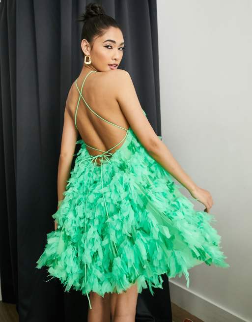 Asos green store backless dress