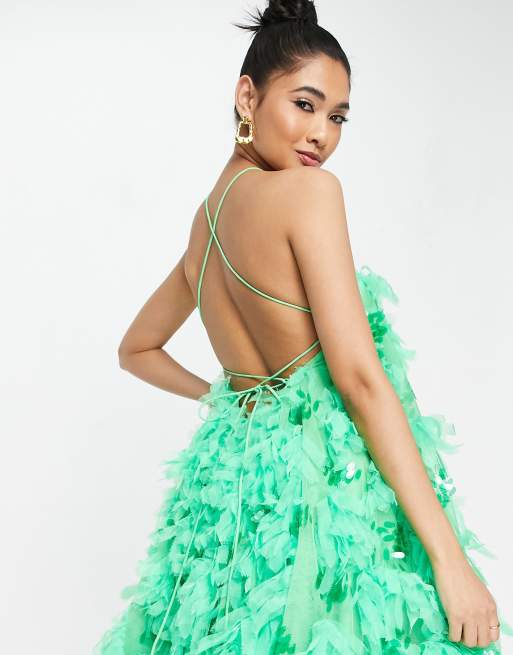 ASOS EDITION backless mini dress in textured mesh in green