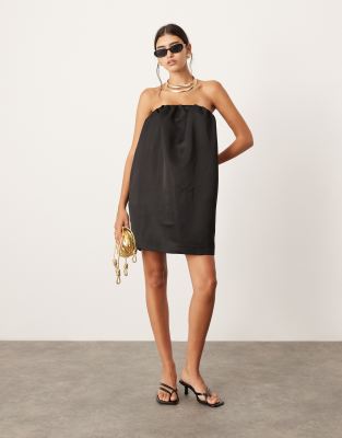 Asos Design Bandeau Heavy Satin Maxi Dress In Black