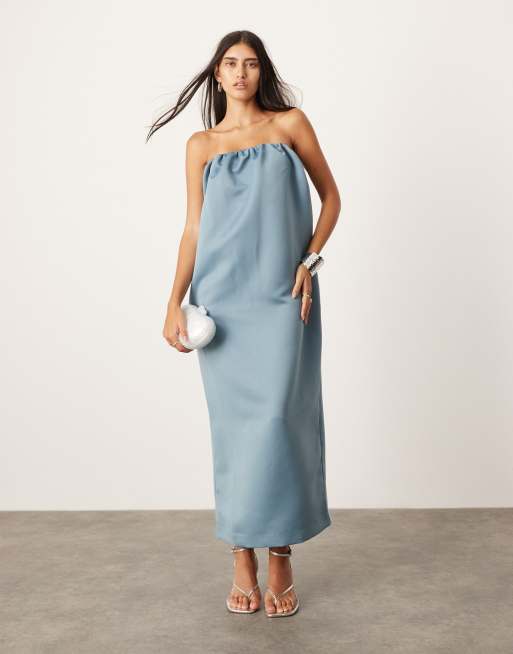 CerbeShops EDITION bandeau heavy satin maxi TKY dress in blue