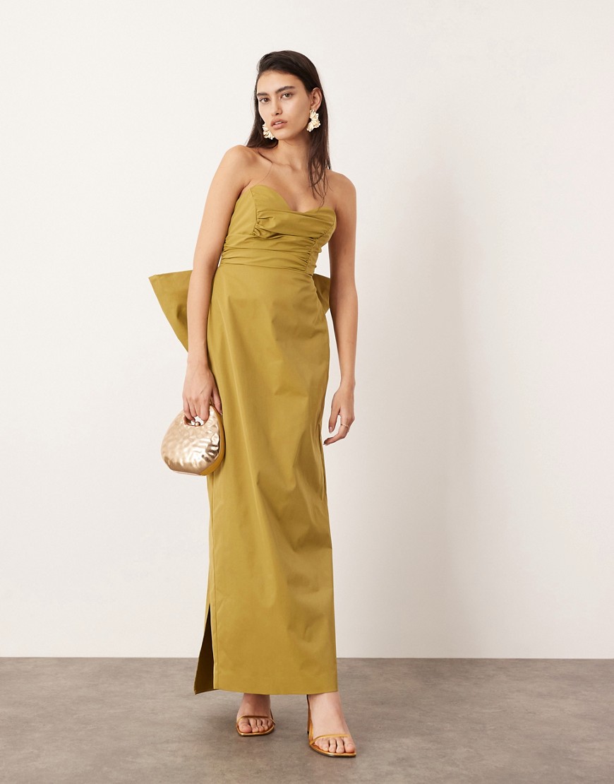 Asos Design Bandeau Maxi Dress With Large Bow In Green