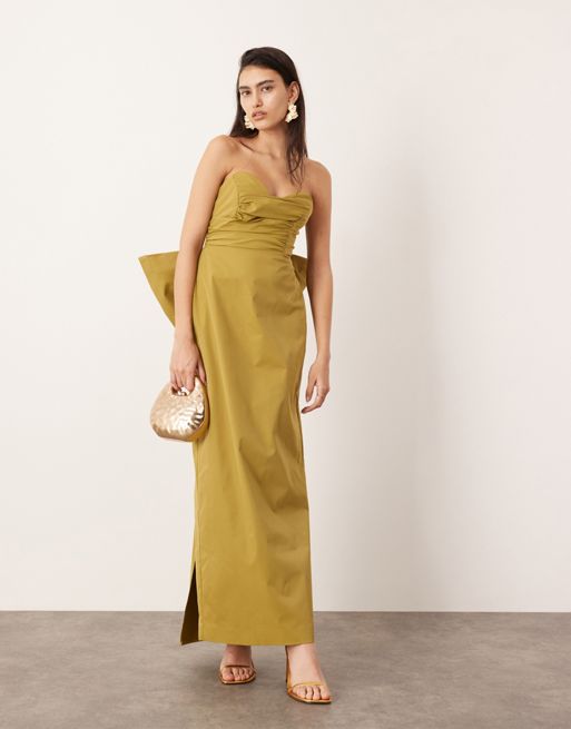 FhyzicsShops EDITION bandeau maxi dress with large bow in green