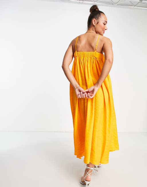 ASOS EDITION bandeau maxi dress with pleat detail in marigold, 2 of 4