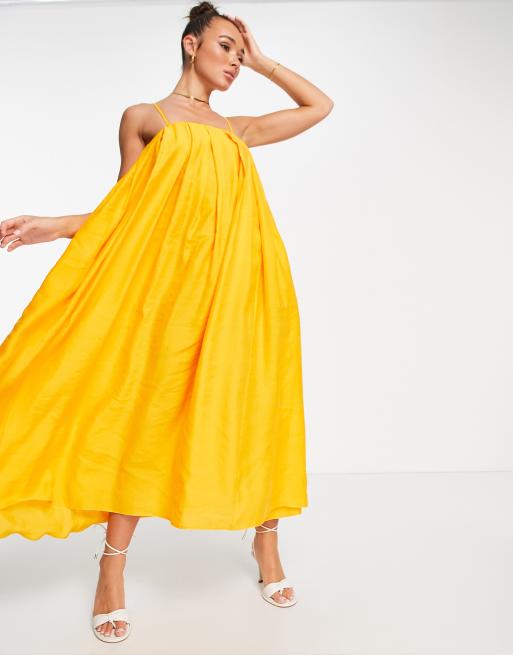 ASOS EDITION bandeau maxi dress with pleat detail in marigold, 4 of 4
