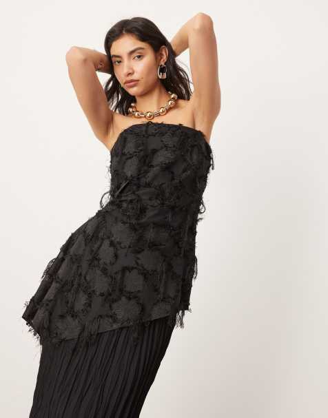 ASOS EDITION - Bandeau-top van gebloemd jacquard met lange pasvorm in zwart - view 1