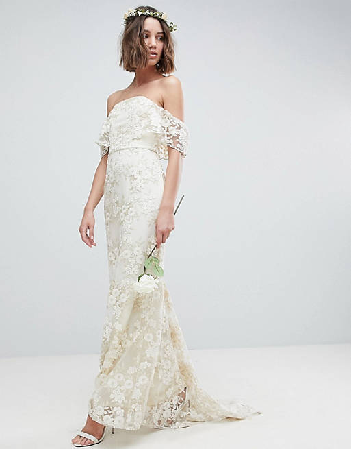 ASOS EDITION Bandeau Wedding Maxi Dress in Floral Lace