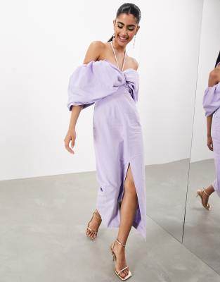 Purple 2024 bardot dress