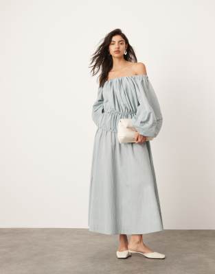Bardot Frill Linen Bardot Dress AERE Off Shoulder Tie Side Linen Dress  AirRobe