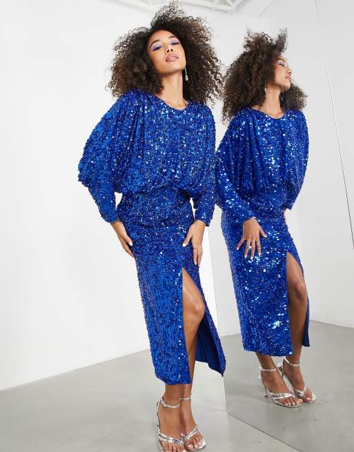 asos blue sequin dress