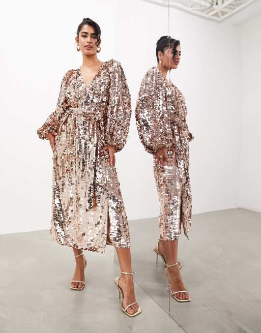 Plus Sequin Batwing Sleeve Midi Dress