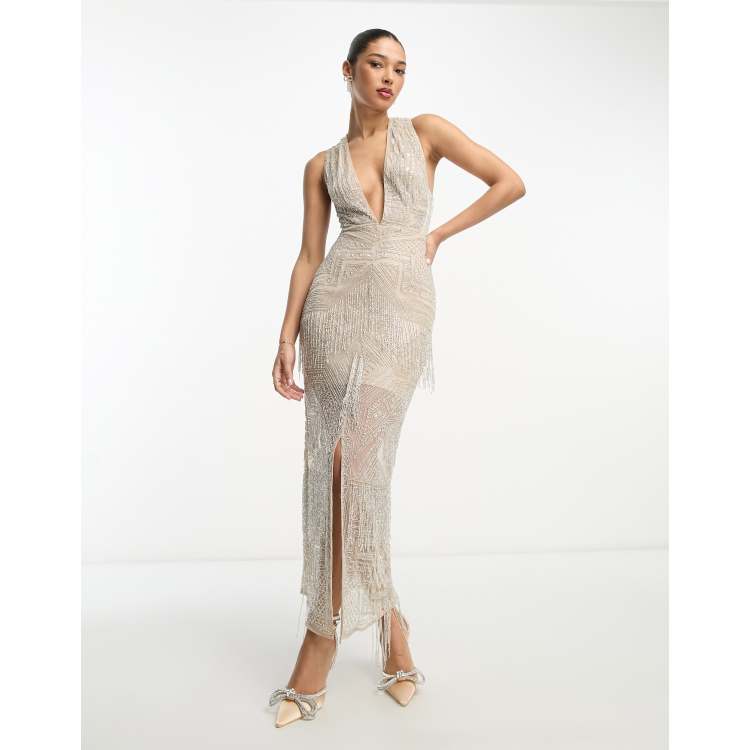 Asos edition sequin & fringe cut 2025 out midi dress