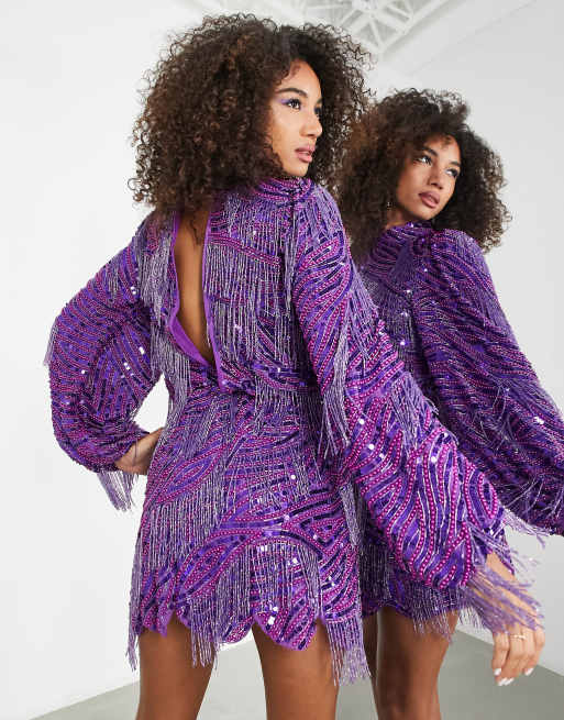 Asos purple store sequin dress