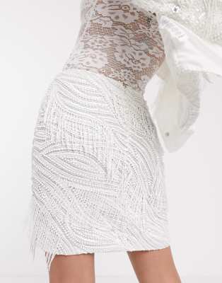 white beaded fringe dress