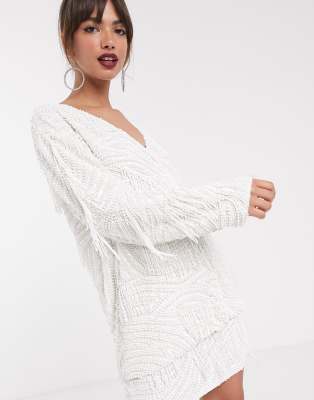 asos white beaded dress