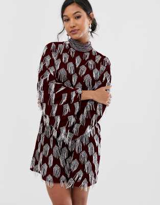 asos black tassel dress