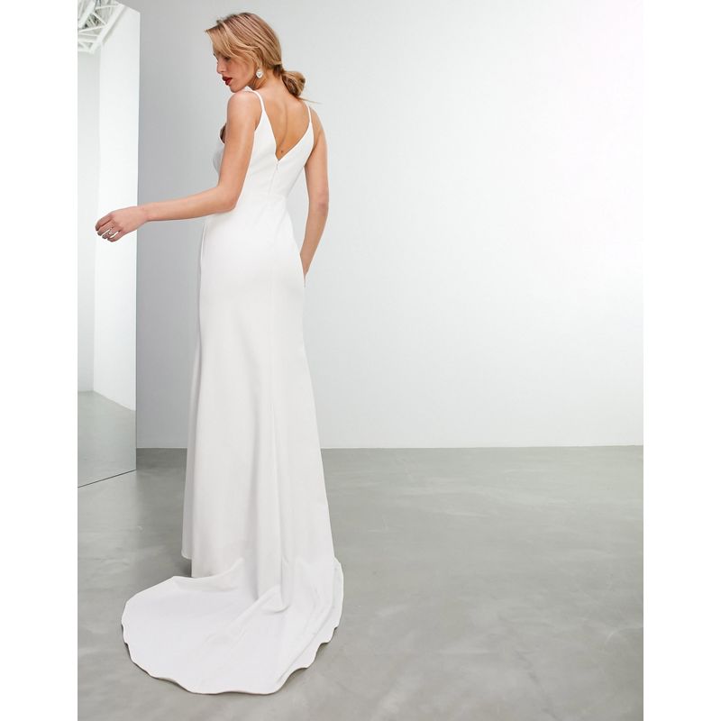Designer hTeMe EDITION - Bella - Vestito da sposa con spalline sottili e scollo profondo in crêpe con busto a pieghe