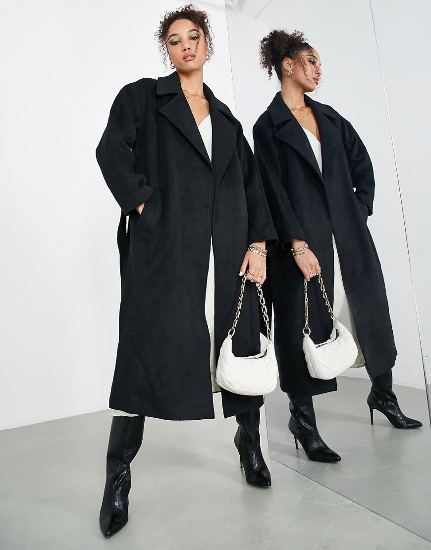 ASOS EDITION belted longline wool mix coat in black