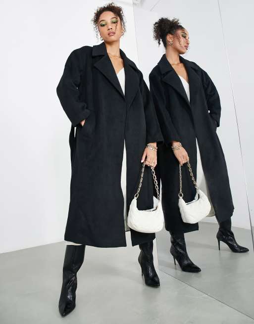 Black longline 2025 belted coat