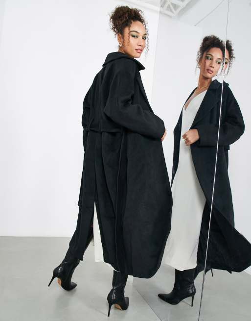 ASOS EDITION belted longline wool mix coat in black ASOS