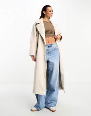ASOS EDITION ASOS EDITION belted longline wool mix coat in cream-White