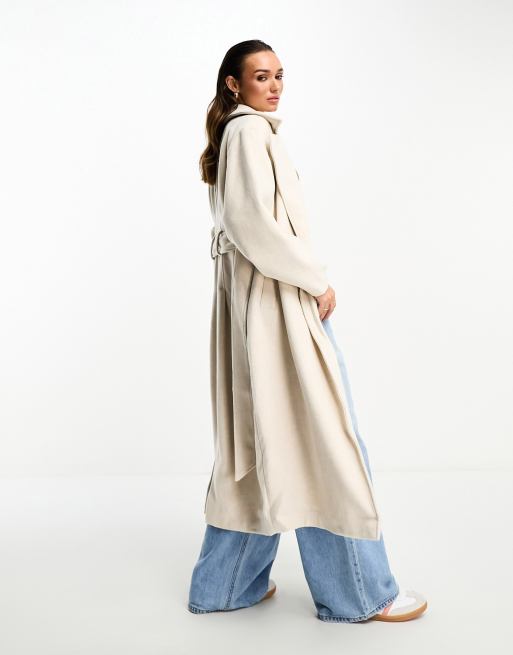 Women's Plus Wool Look Belted Longline Jacket