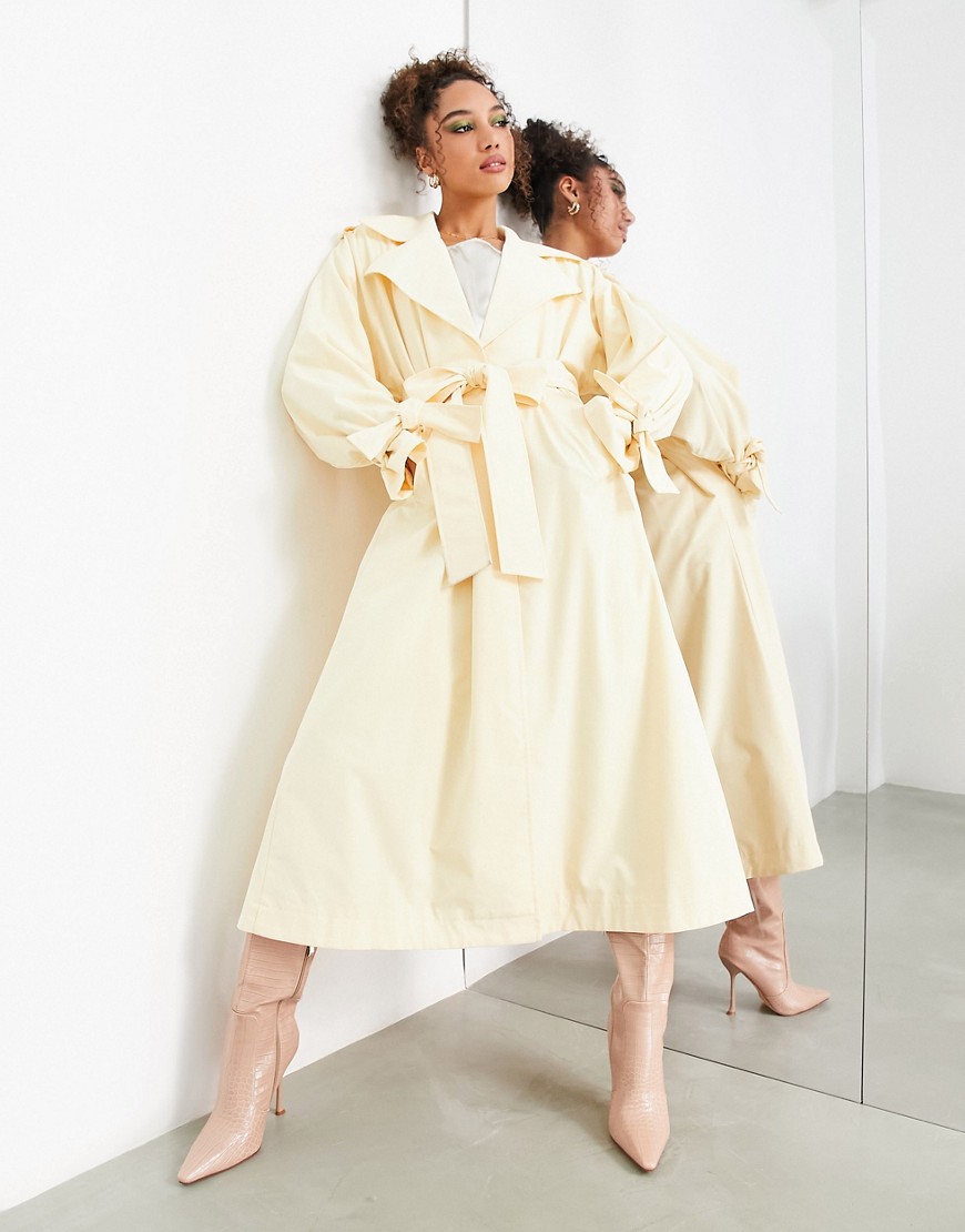 Asos Design Belted Slouchy Trench Coat In Buttermilk-neutral