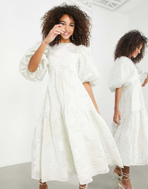 ASOS EDITION – Benvit metallisk midiklänning i blommig jacquard med paneler , 4 av 4