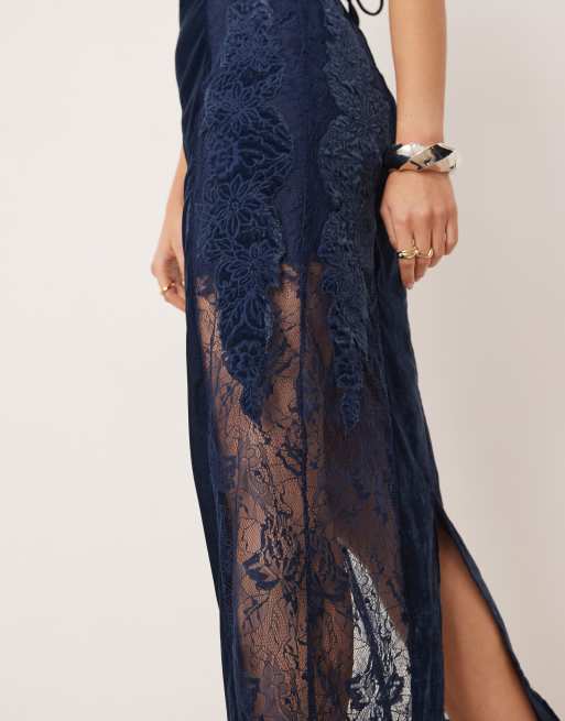 Asos navy lace midi dress on sale