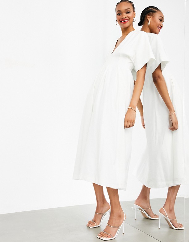  Oferta ASOS EDITION – Biała sukienka midi z zakładkami w talii Biały